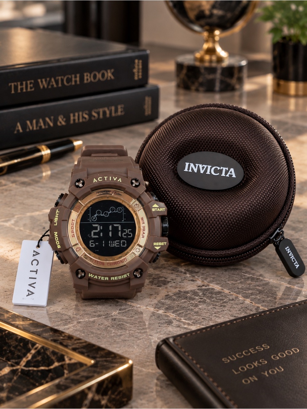 Activa x Invicta ACW8082-034 Brown Digital Watch 50mm + Case NWT